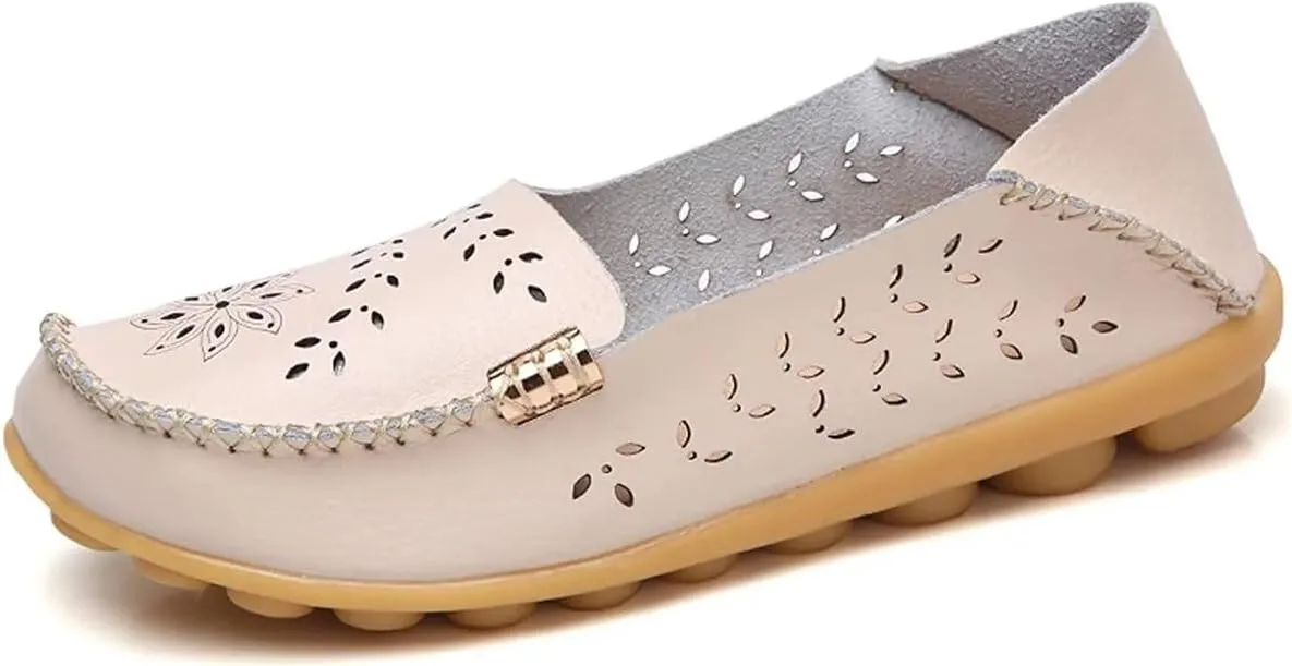 Women's Leather Casual Slipper Loafers Moccasins Driving Shoes Flat Slip-Ons