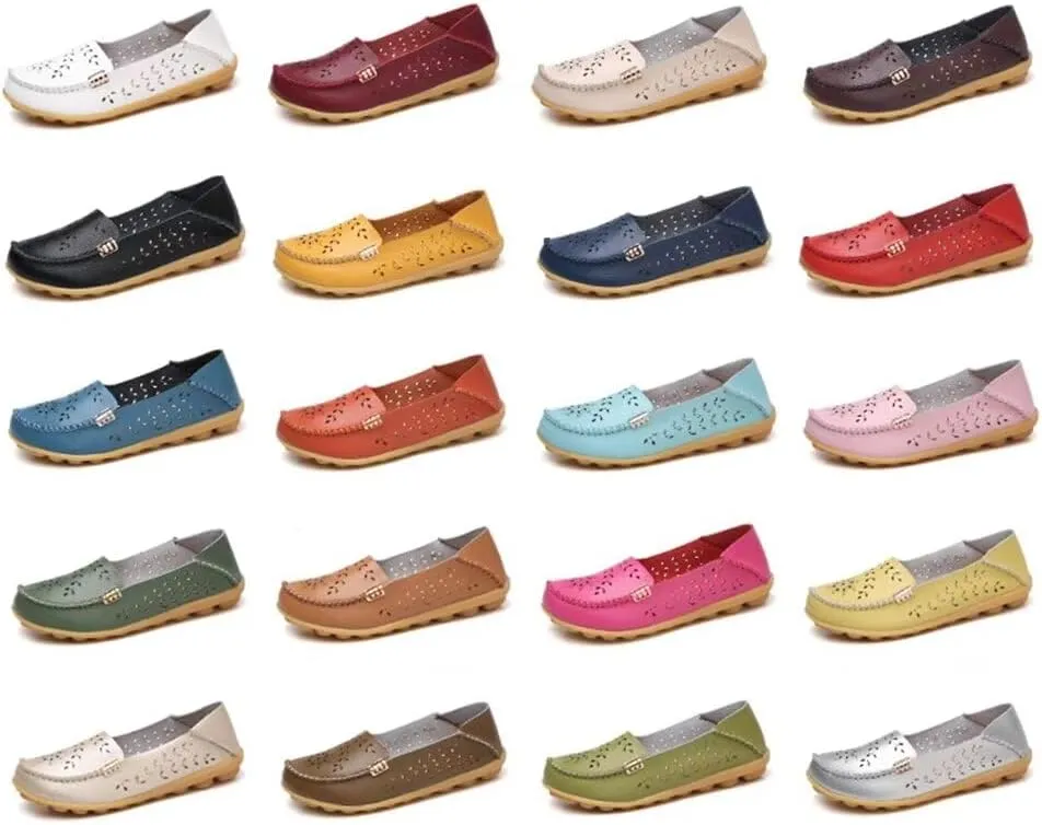 Women's Leather Casual Slipper Loafers Moccasins Driving Shoes Flat Slip-Ons