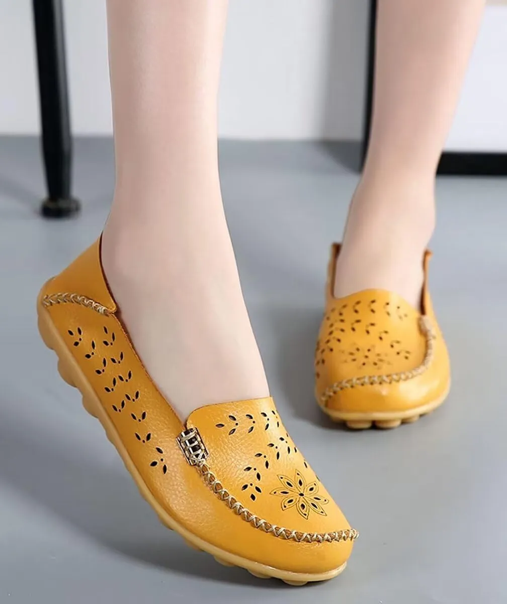Women's Leather Casual Slipper Loafers Moccasins Driving Shoes Flat Slip-Ons
