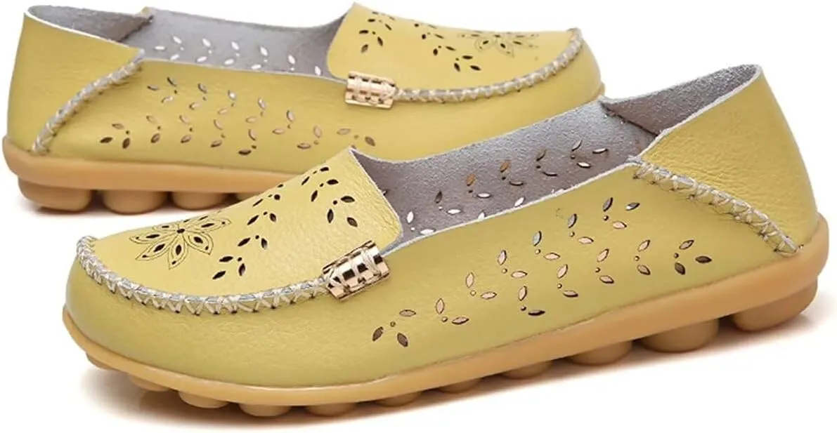 Women's Leather Casual Slipper Loafers Moccasins Driving Shoes Flat Slip-Ons