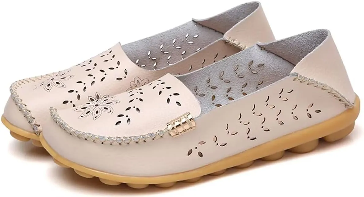Women's Leather Casual Slipper Loafers Moccasins Driving Shoes Flat Slip-Ons