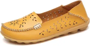 Women's Leather Casual Slipper Loafers Moccasins Driving Shoes Flat Slip-Ons