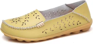 Women's Leather Casual Slipper Loafers Moccasins Driving Shoes Flat Slip-Ons