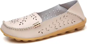 Women's Leather Casual Slipper Loafers Moccasins Driving Shoes Flat Slip-Ons
