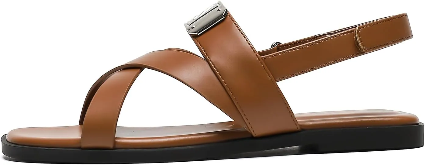 Women’s One Band Flat Sandals with Ankle Strap Back Counter Buckle Flat Sandals