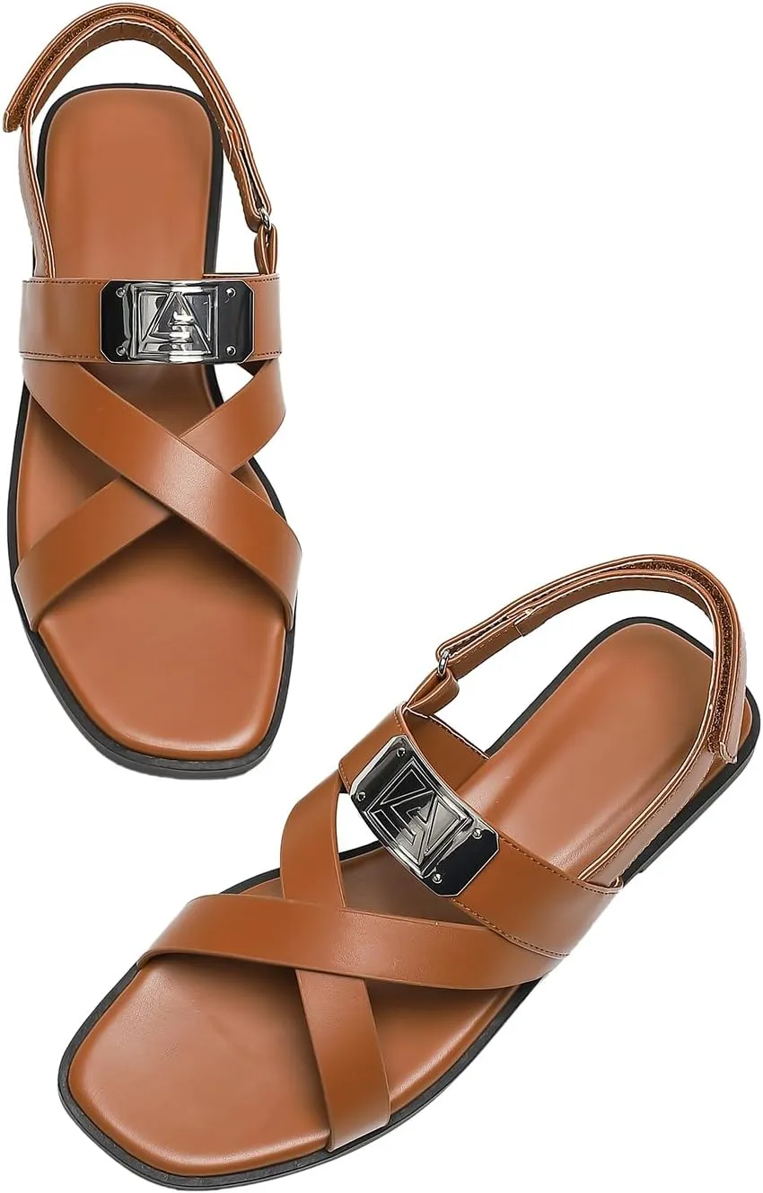 Women’s One Band Flat Sandals with Ankle Strap Back Counter Buckle Flat Sandals