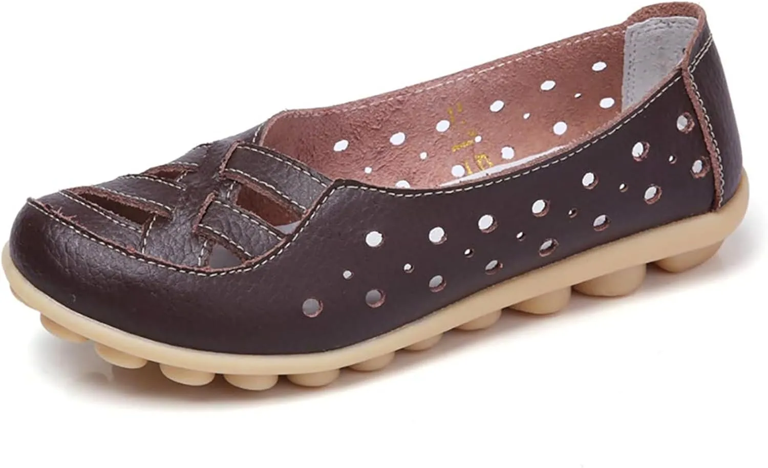 Womens Orthopedic Loafers in Breathable Leather Comfortable Hollow Soft Flats Sandals Summer Casual Slip-On Shoes