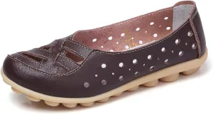 Womens Orthopedic Loafers in Breathable Leather Comfortable Hollow Soft Flats Sandals Summer Casual Slip-On Shoes
