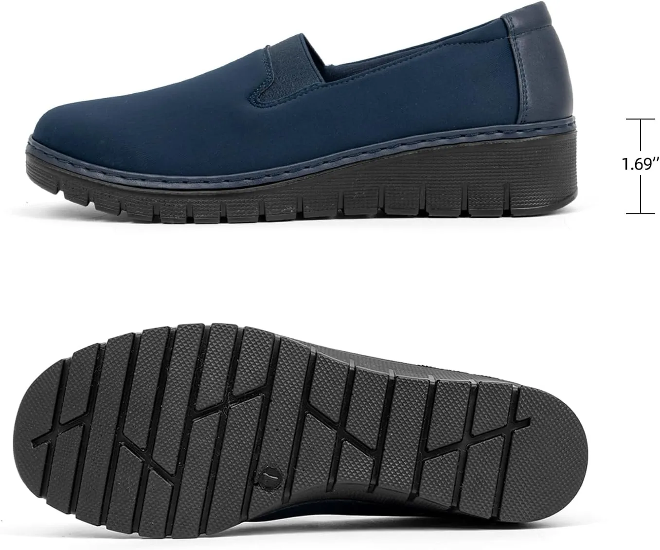 Women’s Orthopedic Loafers Round Toe Comfortable Slip-on Bunions Work Shoes Stretchy Walking Orthotic Shoes with Arch Support