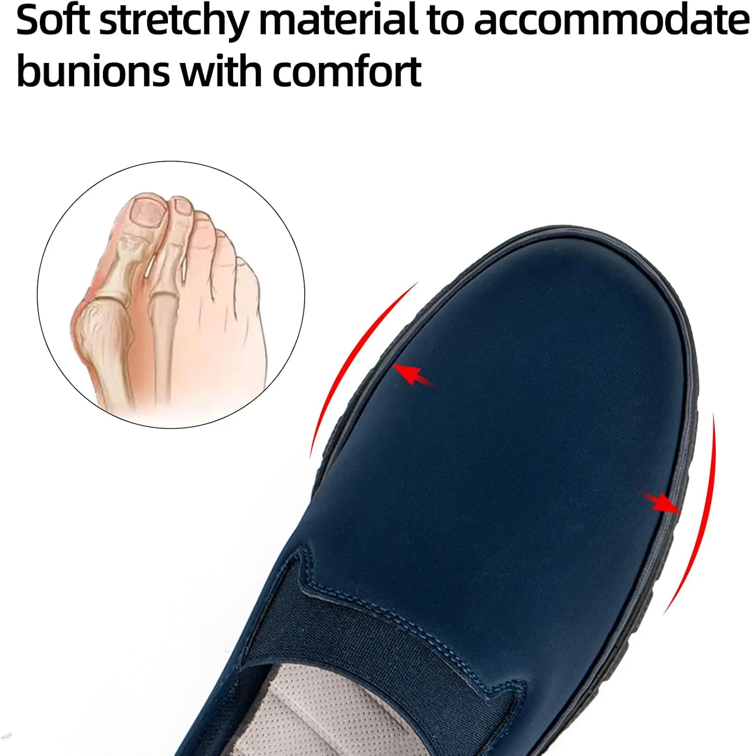 Women’s Orthopedic Loafers Round Toe Comfortable Slip-on Bunions Work Shoes Stretchy Walking Orthotic Shoes with Arch Support