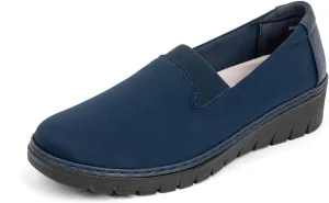 Women’s Orthopedic Loafers Round Toe Comfortable Slip-on Bunions Work Shoes Stretchy Walking Orthotic Shoes with Arch Support