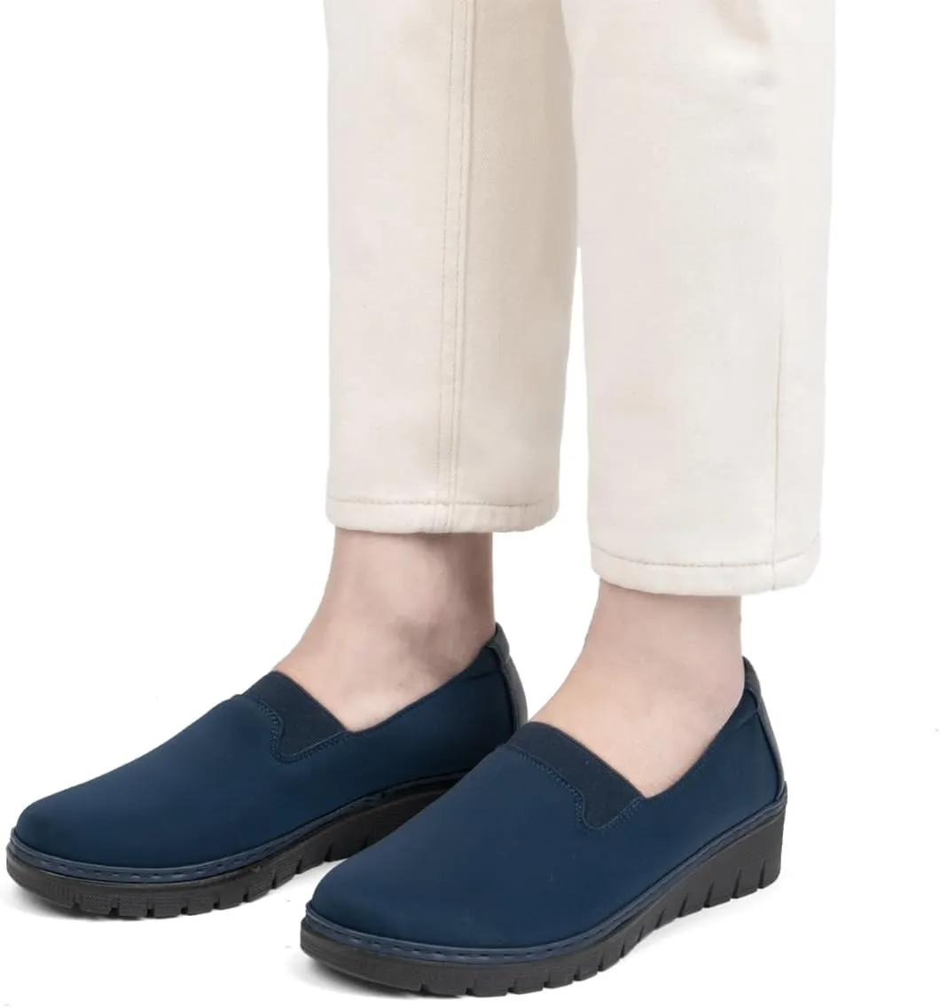 Women’s Orthopedic Loafers Round Toe Comfortable Slip-on Bunions Work Shoes Stretchy Walking Orthotic Shoes with Arch Support