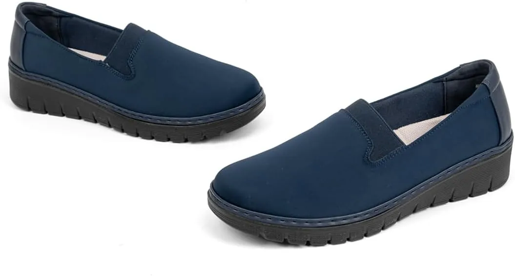 Women’s Orthopedic Loafers Round Toe Comfortable Slip-on Bunions Work Shoes Stretchy Walking Orthotic Shoes with Arch Support