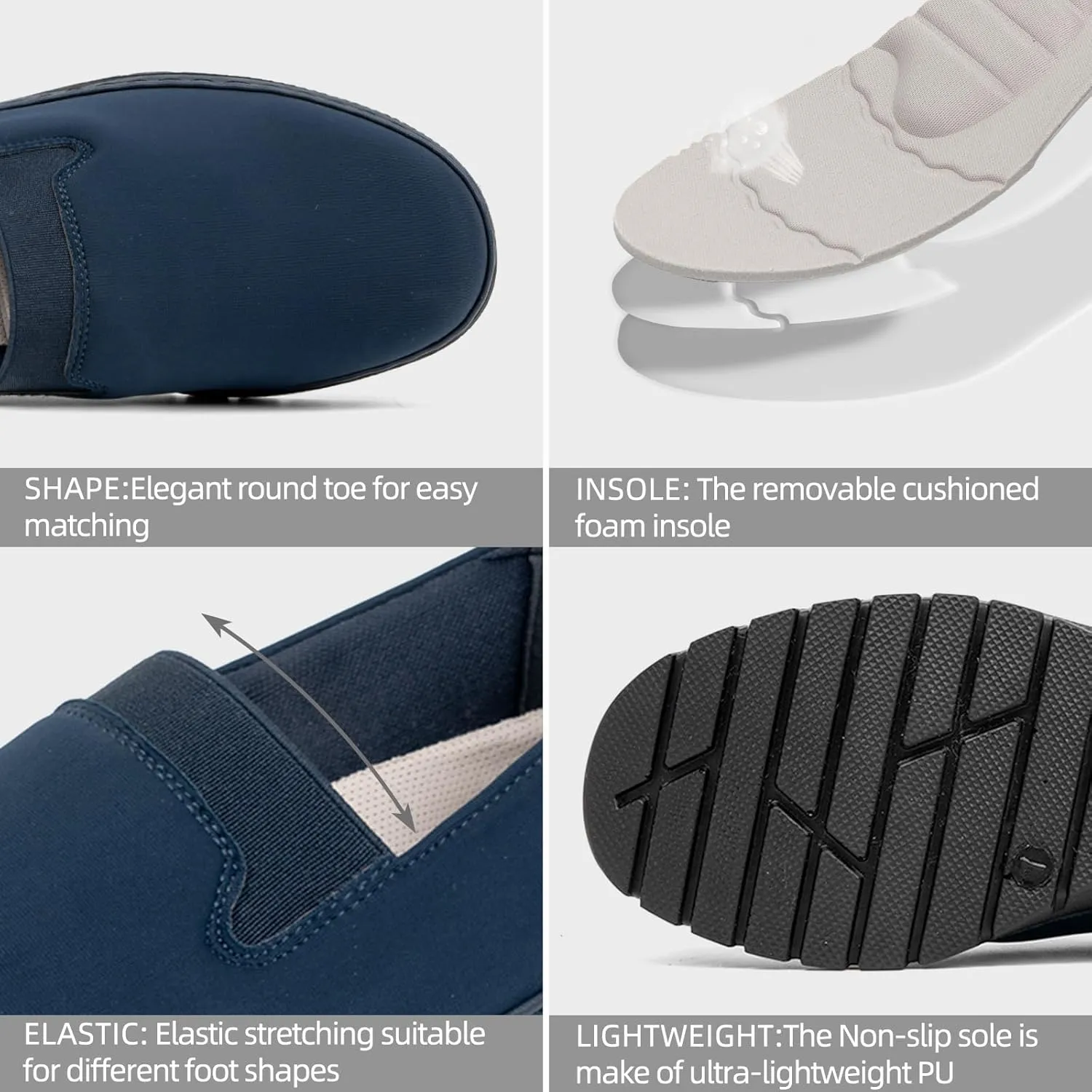 Women’s Orthopedic Loafers Round Toe Comfortable Slip-on Bunions Work Shoes Stretchy Walking Orthotic Shoes with Arch Support