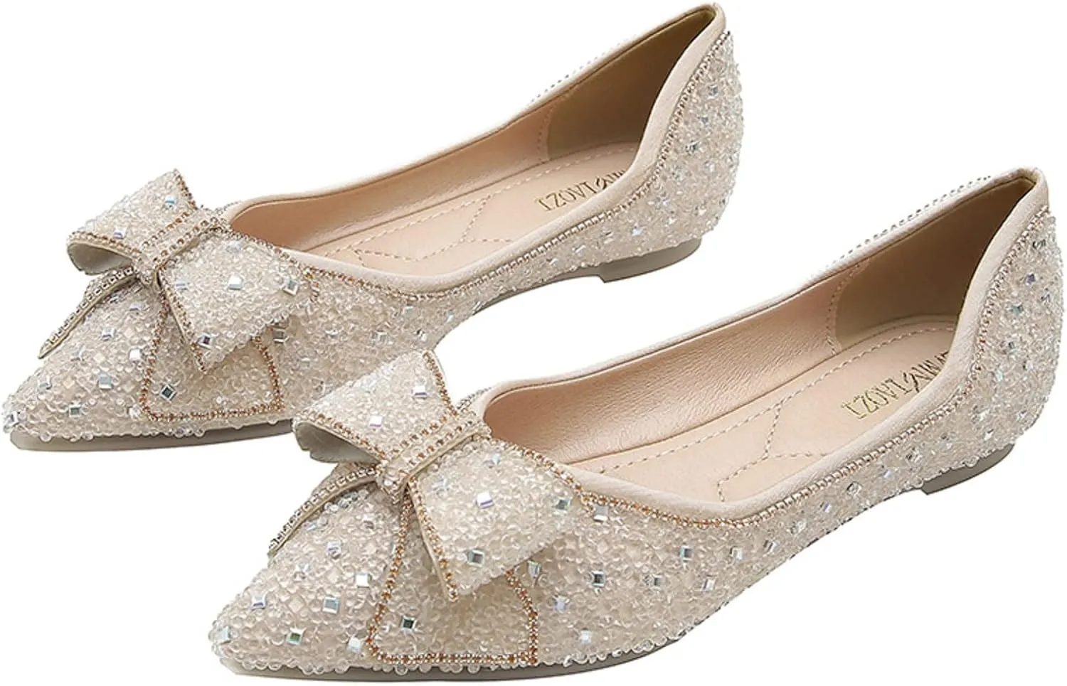 Women's Pointed Rhinestone Flat Shoes Glitter Flowers Wedding Comfortable Dress Shoes