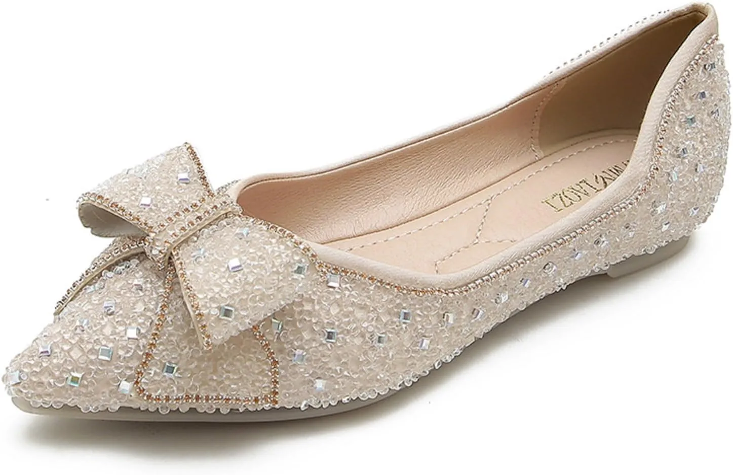 Women's Pointed Rhinestone Flat Shoes Glitter Flowers Wedding Comfortable Dress Shoes