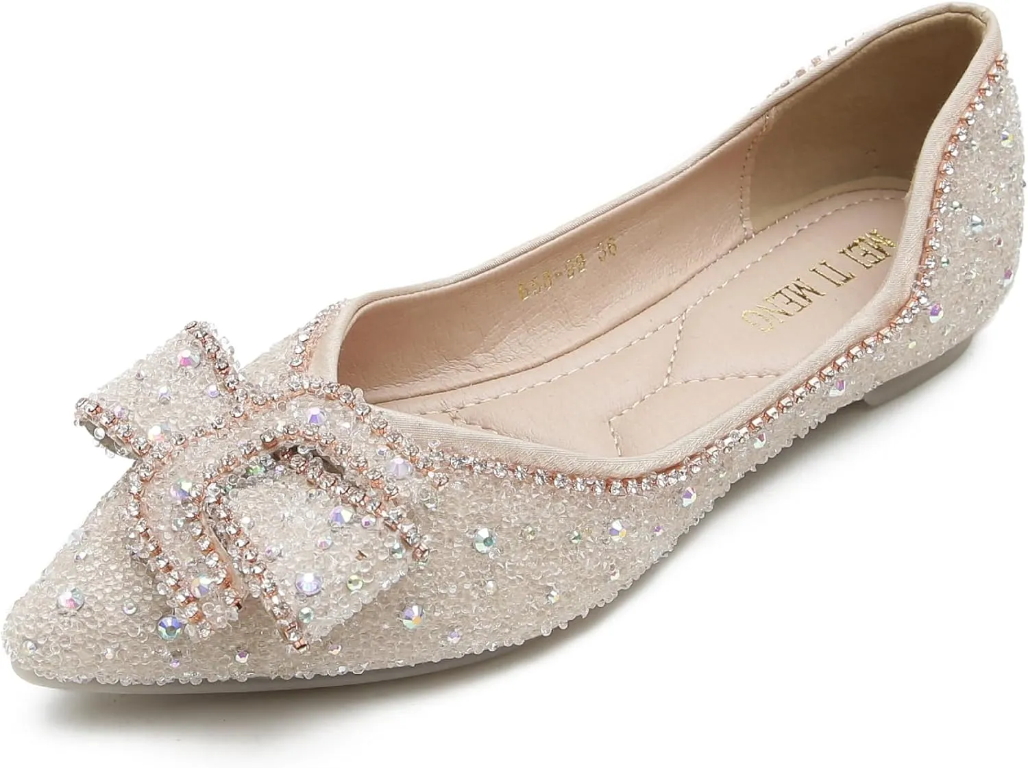 Women's Pointed Rhinestone Flat Shoes Glitter Flowers Wedding Comfortable Dress Shoes