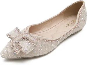 Women's Pointed Rhinestone Flat Shoes Glitter Flowers Wedding Comfortable Dress Shoes