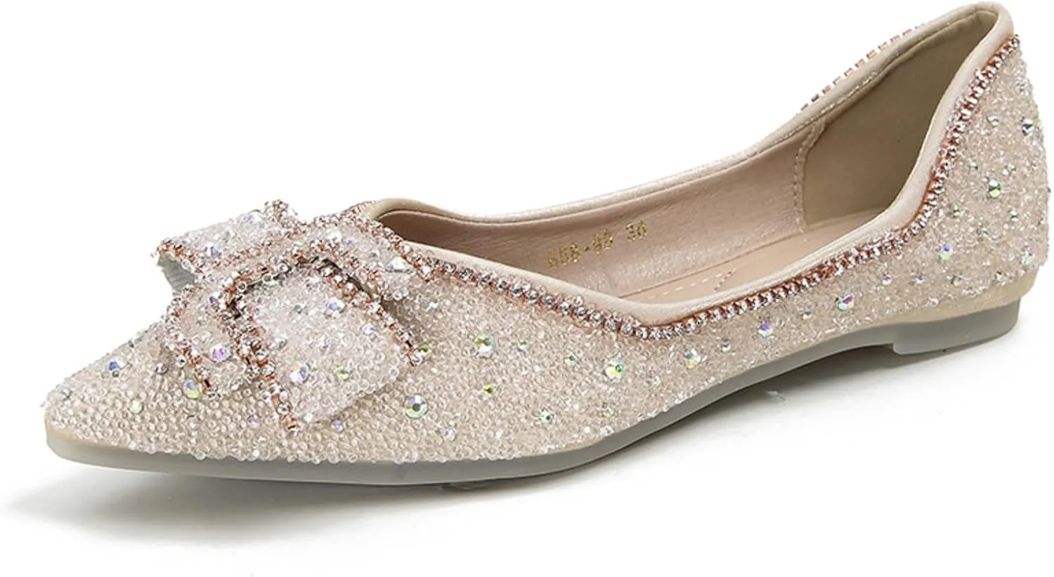Women's Pointed Rhinestone Flat Shoes Glitter Flowers Wedding Comfortable Dress Shoes