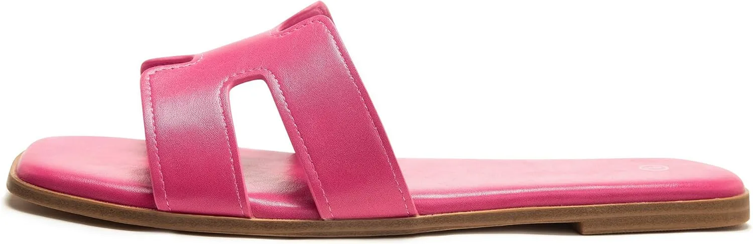 Women's Slide Sandals Comfortable Flat Slip On Leather Sandals