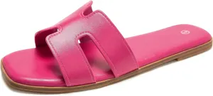 Women's Slide Sandals Comfortable Flat Slip On Leather Sandals