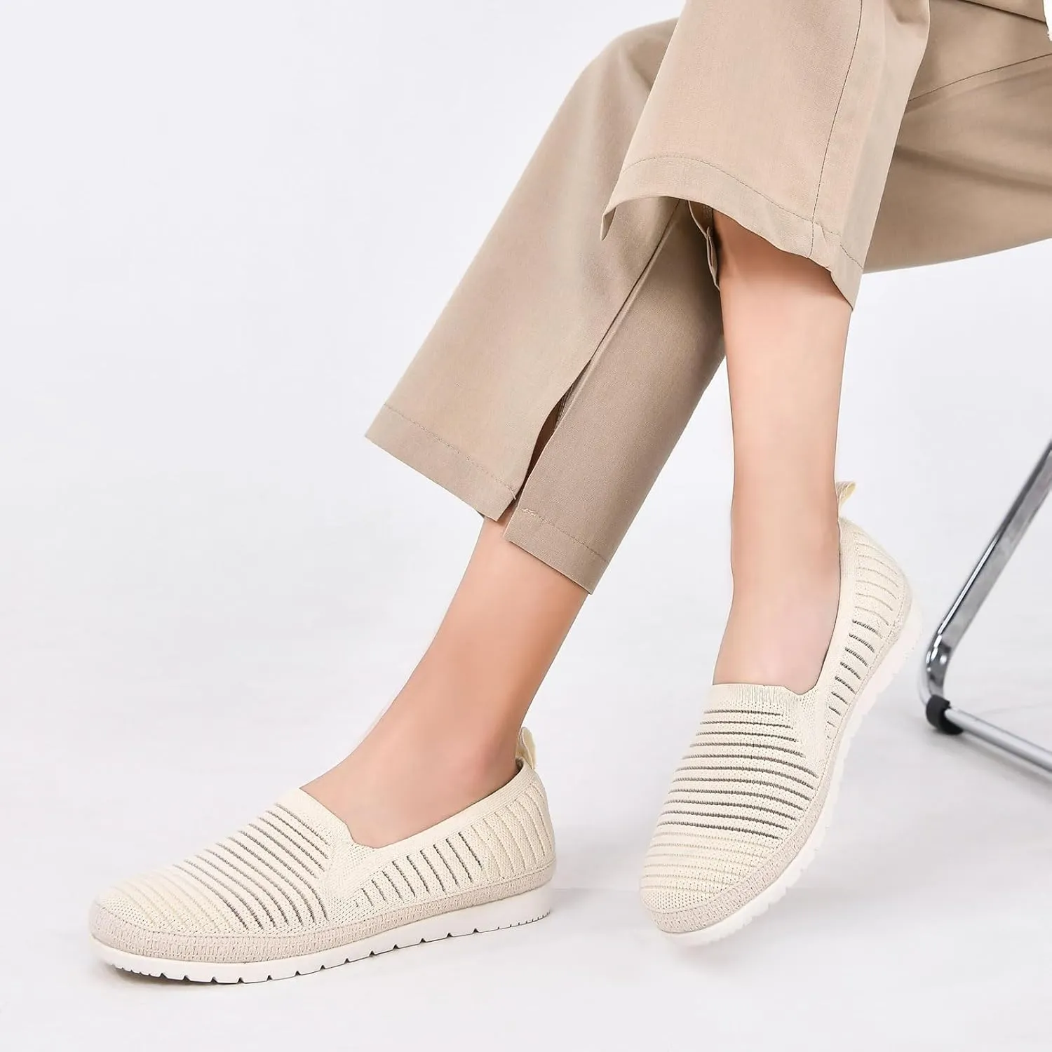 Women's Slip on Loafer Shoes Casual Walking Shoes Comfortable Knit Hands Free Slip ins Sneakers with Arch Support Fashion Work Nurse Flats