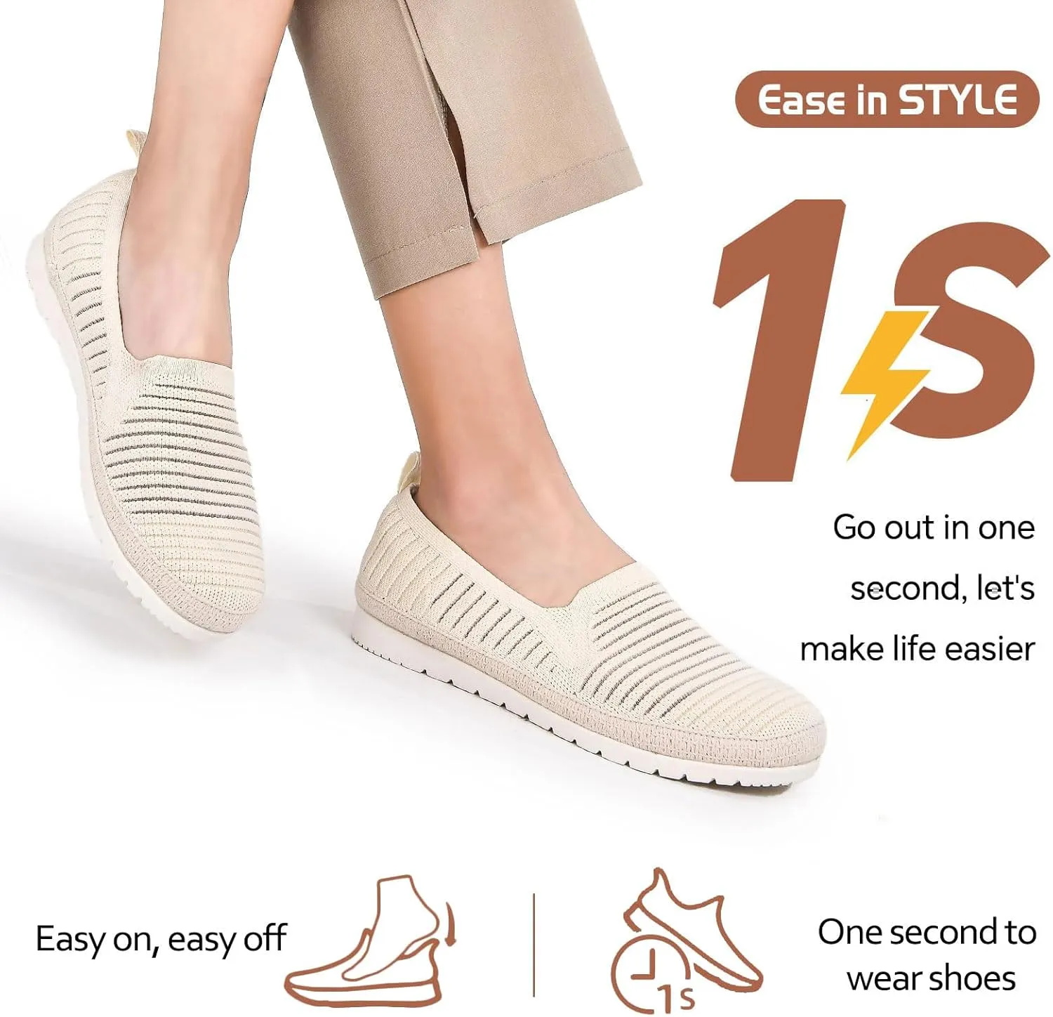 Women's Slip on Loafer Shoes Casual Walking Shoes Comfortable Knit Hands Free Slip ins Sneakers with Arch Support Fashion Work Nurse Flats