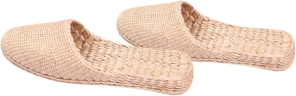 Women's Summer Slippers Straw Knitting Grass Sandals Lightweight Breathable House Shoes