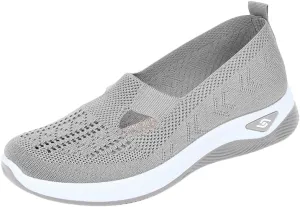 Women's Woven Orthopedic Breathable Soft Shoes Slip On Arch Support Walking Flying Sneakers Diabetic Foam Walking Shoes
