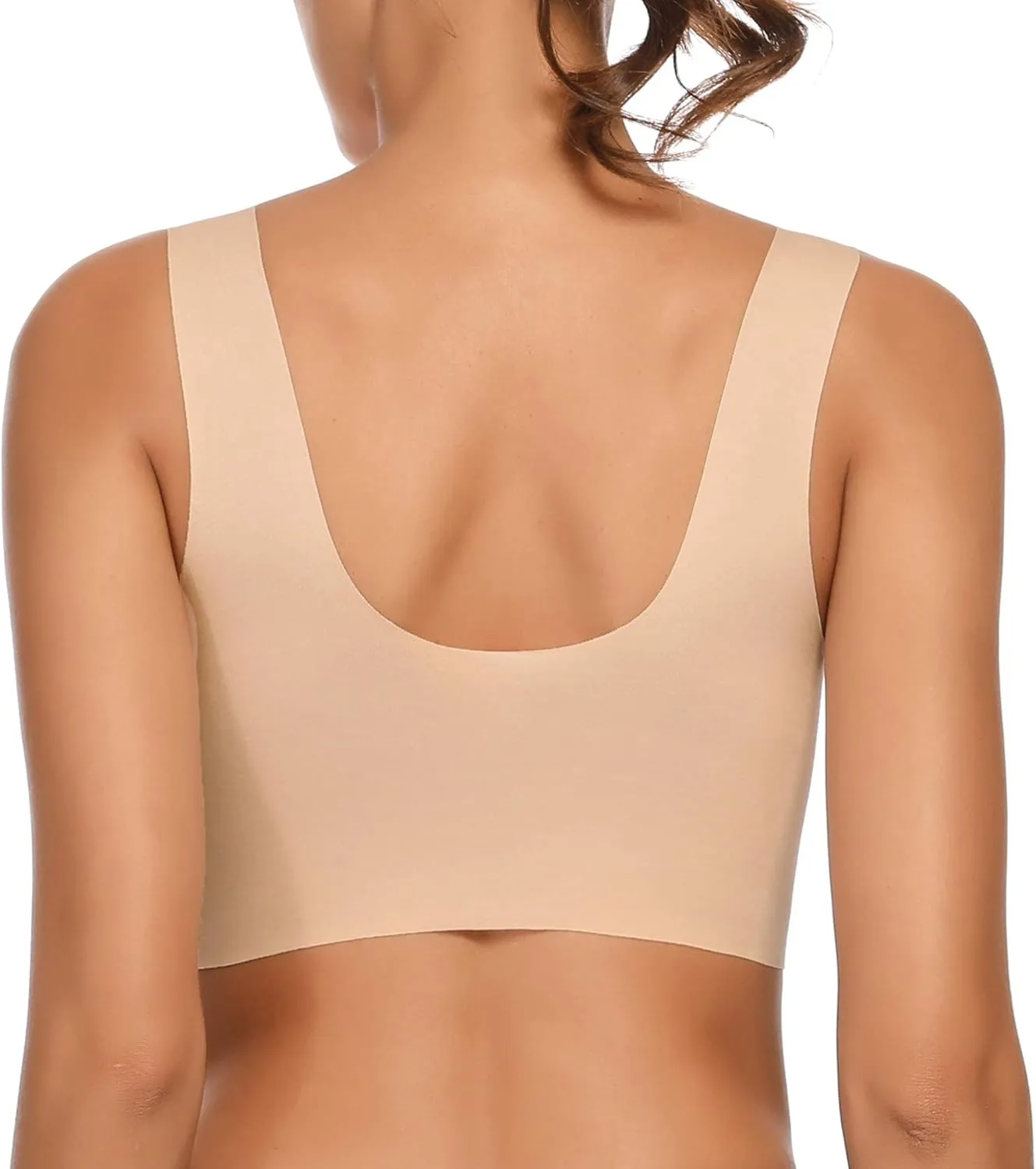 WOWENY Seamless Wirefree Bras for Women Comfy Mesh Soft Padded Back Smoothing Bra