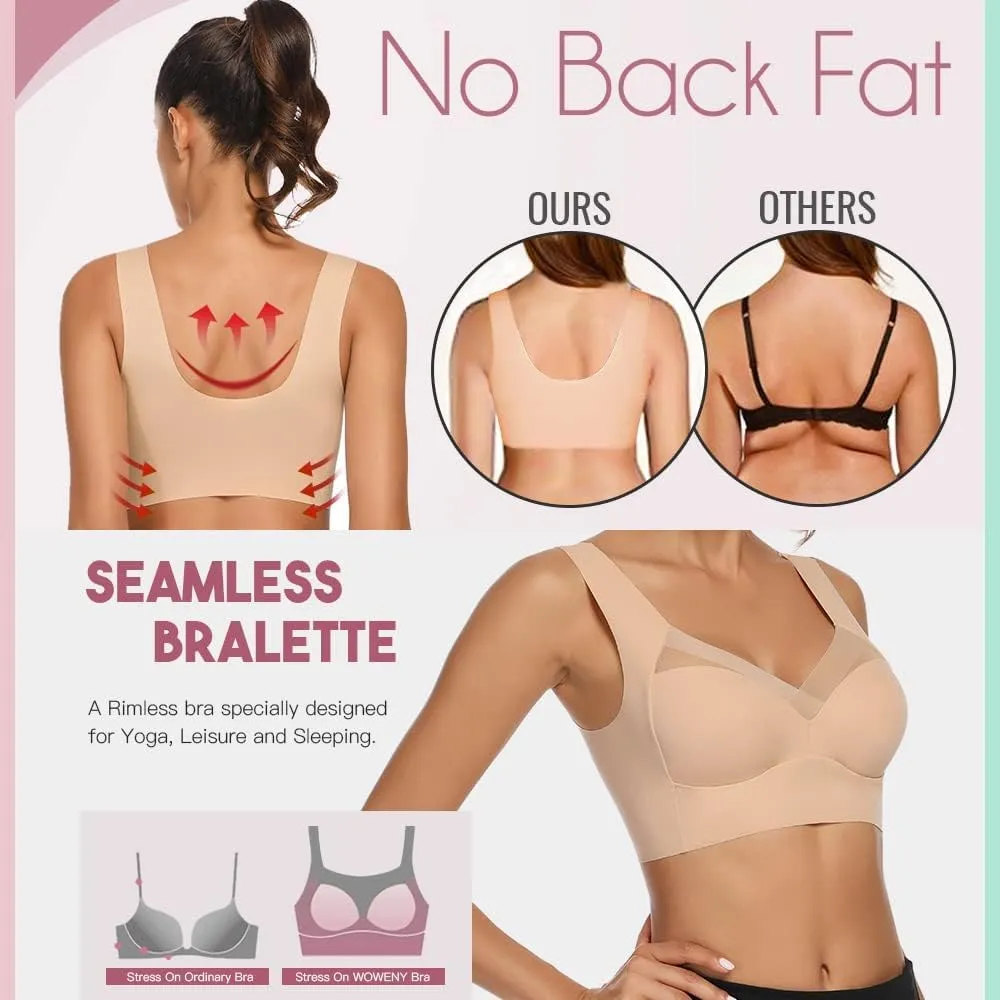 WOWENY Seamless Wirefree Bras for Women Comfy Mesh Soft Padded Back Smoothing Bra