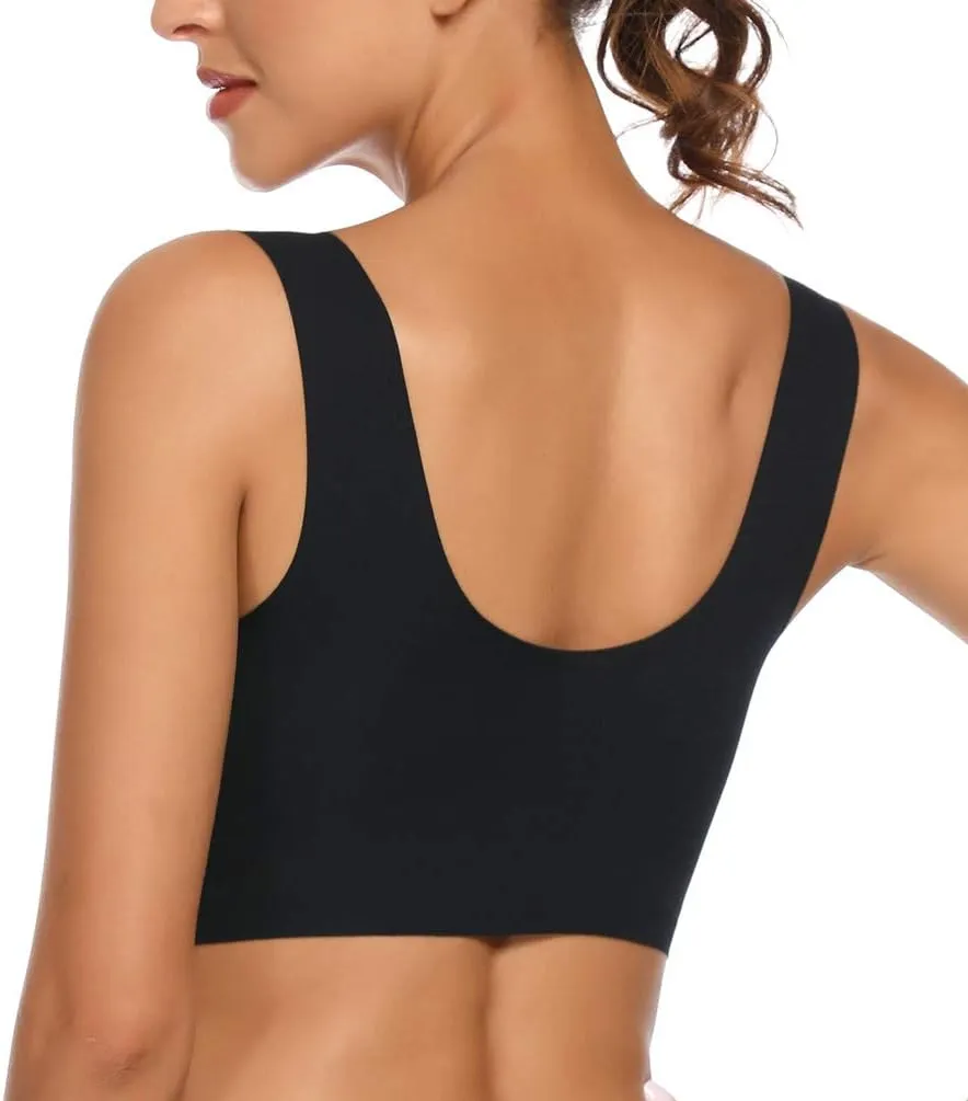WOWENY Seamless Wirefree Bras for Women Comfy Mesh Soft Padded Back Smoothing Bra
