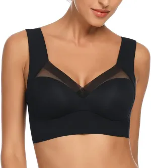 WOWENY Seamless Wirefree Bras for Women Comfy Mesh Soft Padded Back Smoothing Bra
