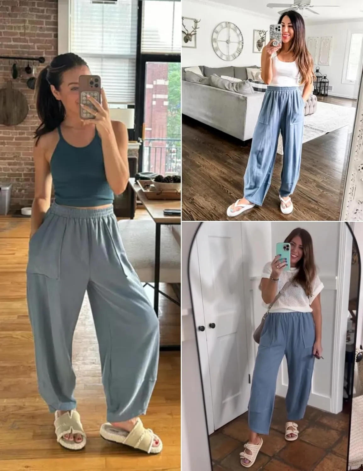 Xiaoxuemeng Womens Baggy Wide Leg Pants Casual Elastic Waisted Palazzo Harem Pants with Pockets