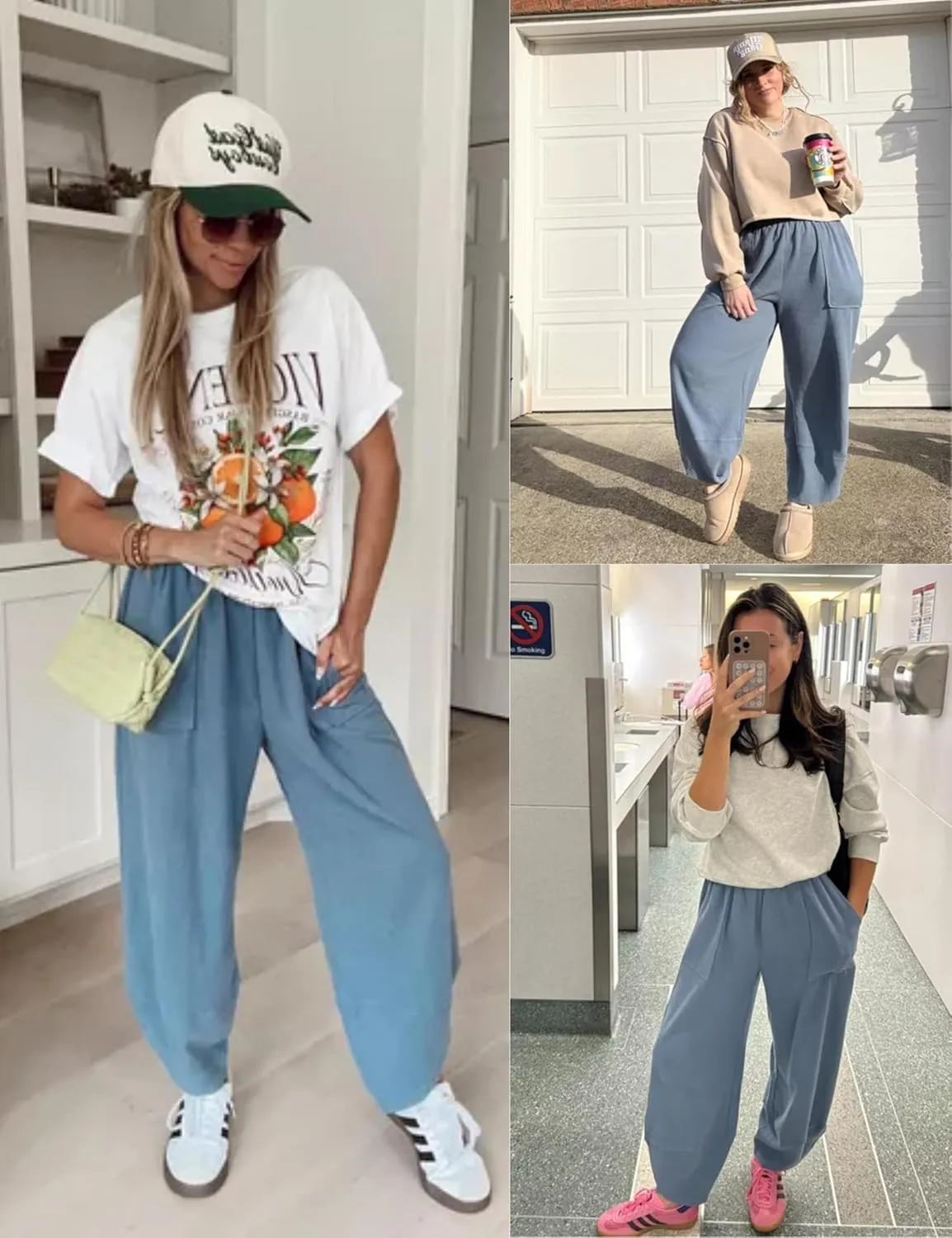Xiaoxuemeng Womens Baggy Wide Leg Pants Casual Elastic Waisted Palazzo Harem Pants with Pockets