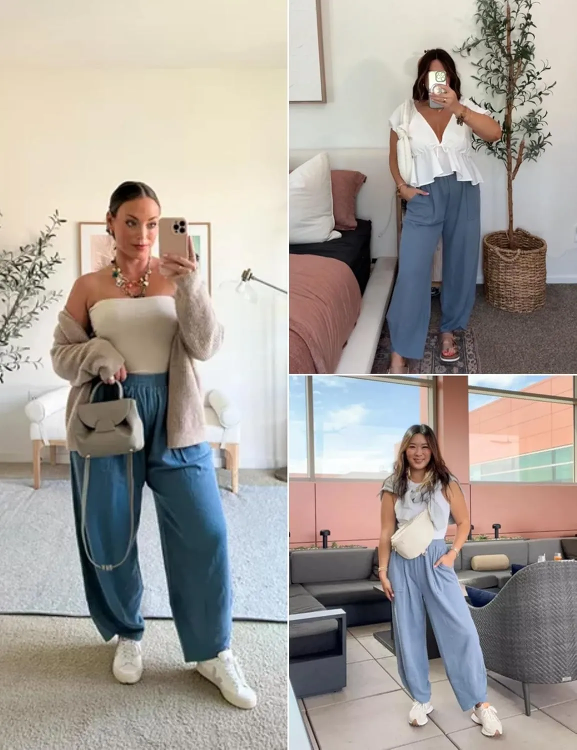 Xiaoxuemeng Womens Baggy Wide Leg Pants Casual Elastic Waisted Palazzo Harem Pants with Pockets