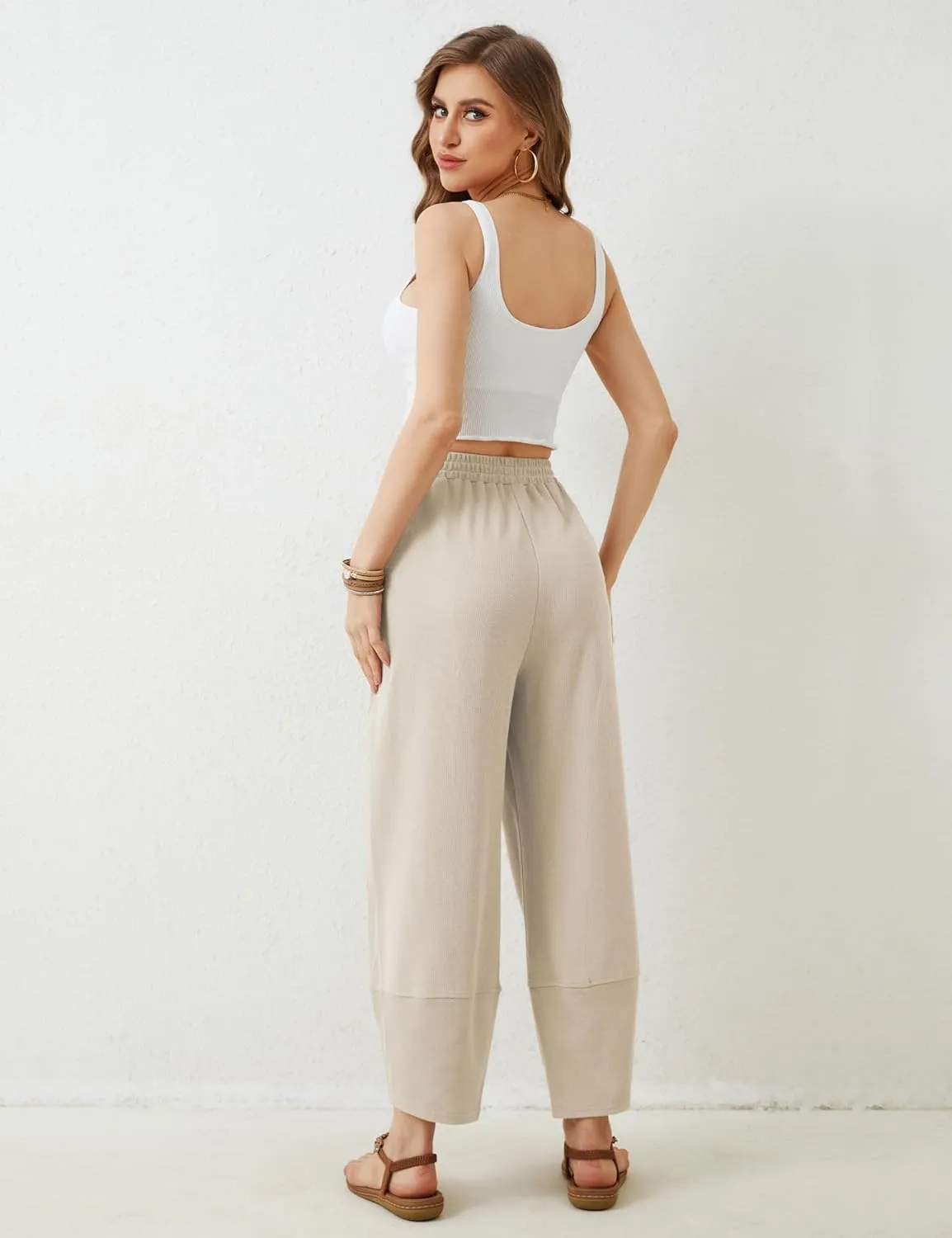 Xiaoxuemeng Womens Baggy Wide Leg Pants Casual Elastic Waisted Palazzo Harem Pants with Pockets