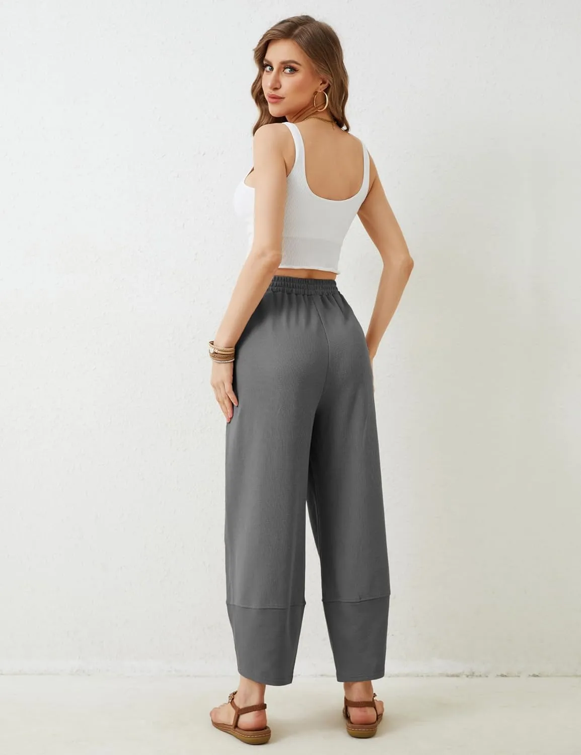 Xiaoxuemeng Womens Baggy Wide Leg Pants Casual Elastic Waisted Palazzo Harem Pants with Pockets