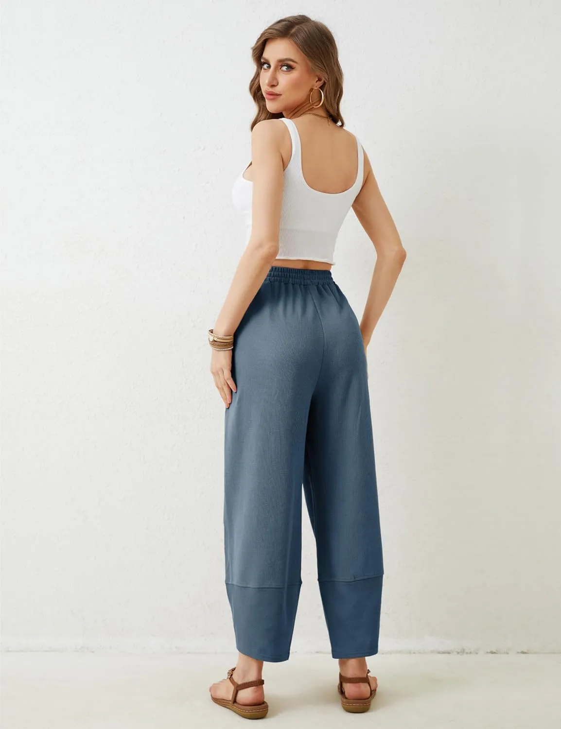 Xiaoxuemeng Womens Baggy Wide Leg Pants Casual Elastic Waisted Palazzo Harem Pants with Pockets