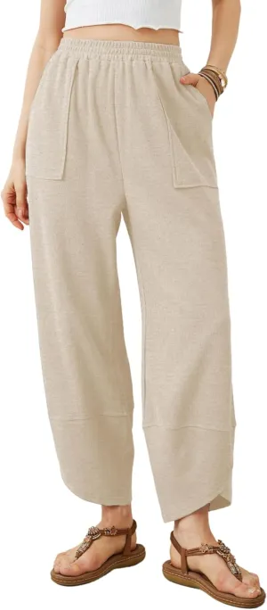 Xiaoxuemeng Womens Baggy Wide Leg Pants Casual Elastic Waisted Palazzo Harem Pants with Pockets