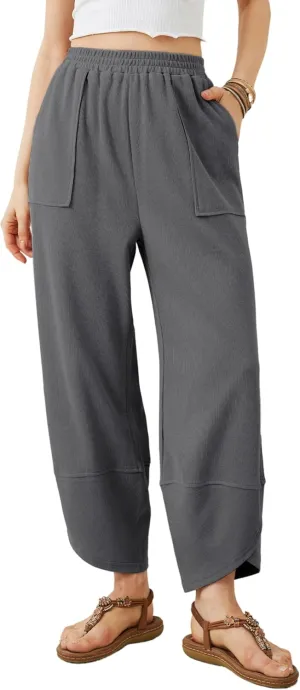 Xiaoxuemeng Womens Baggy Wide Leg Pants Casual Elastic Waisted Palazzo Harem Pants with Pockets