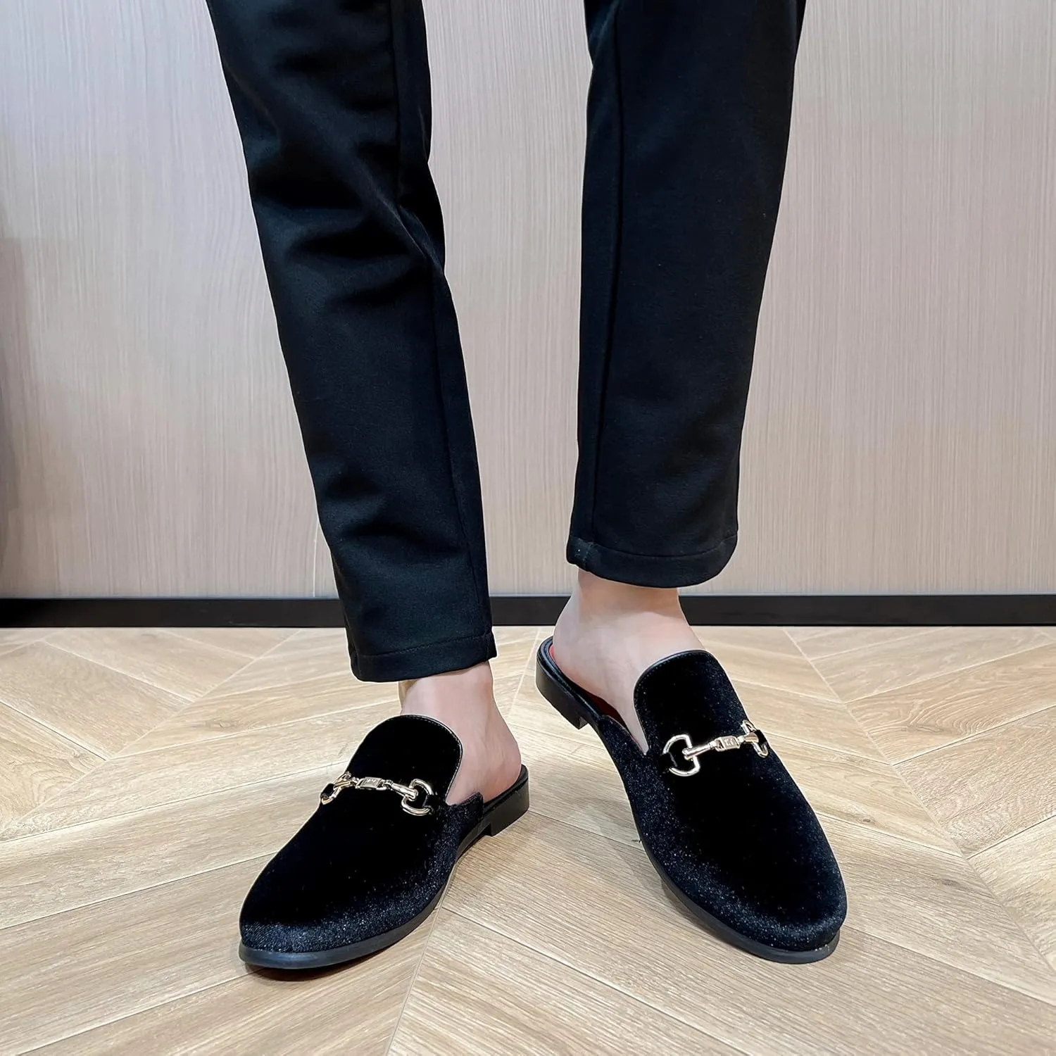 YYQL Mens Slippers with Arch Support Embroidered Leather Sandals for Men Slip On House Shoes with Indoor Outdoor Anti-Skid Rubber Sole Size 7-13