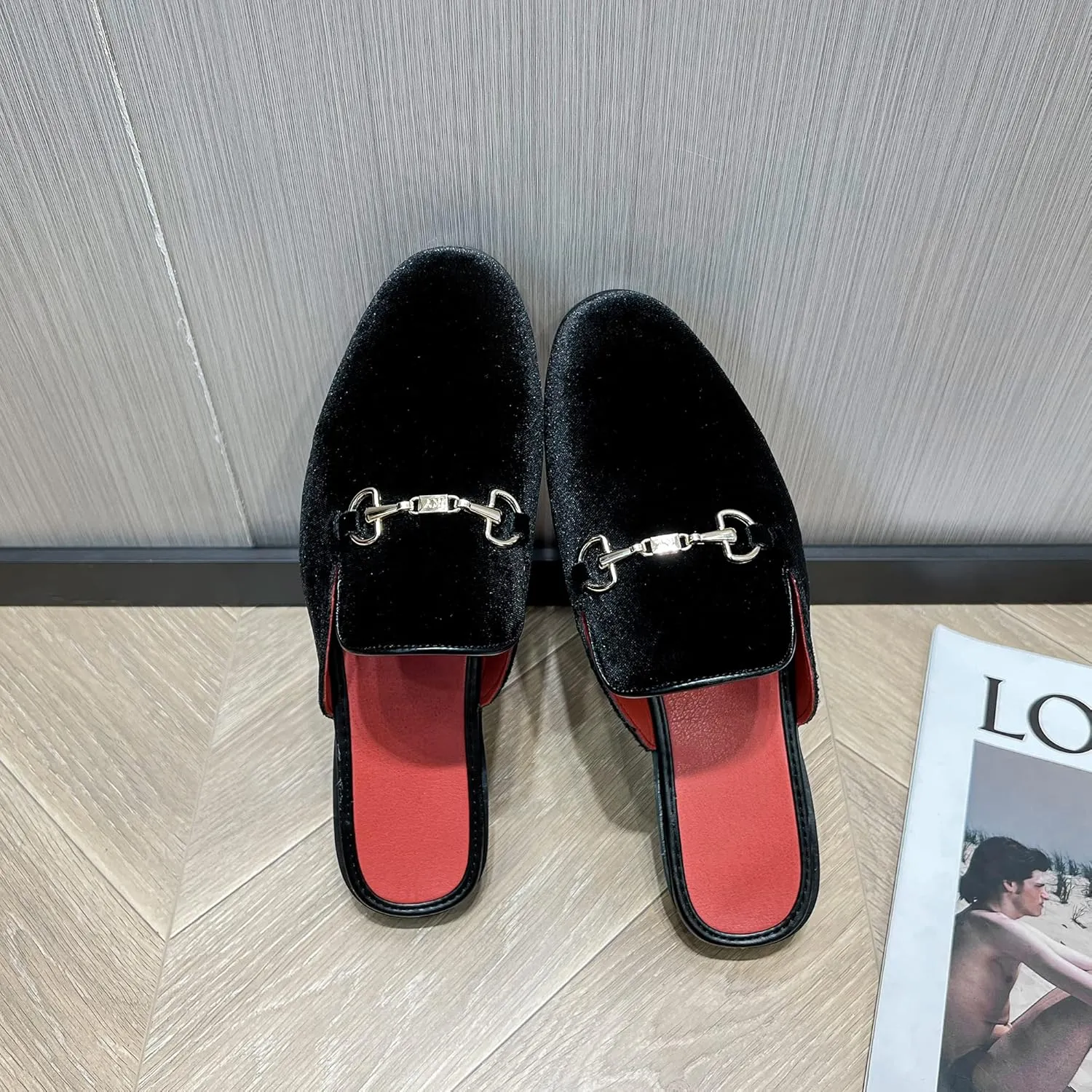 YYQL Mens Slippers with Arch Support Embroidered Leather Sandals for Men Slip On House Shoes with Indoor Outdoor Anti-Skid Rubber Sole Size 7-13