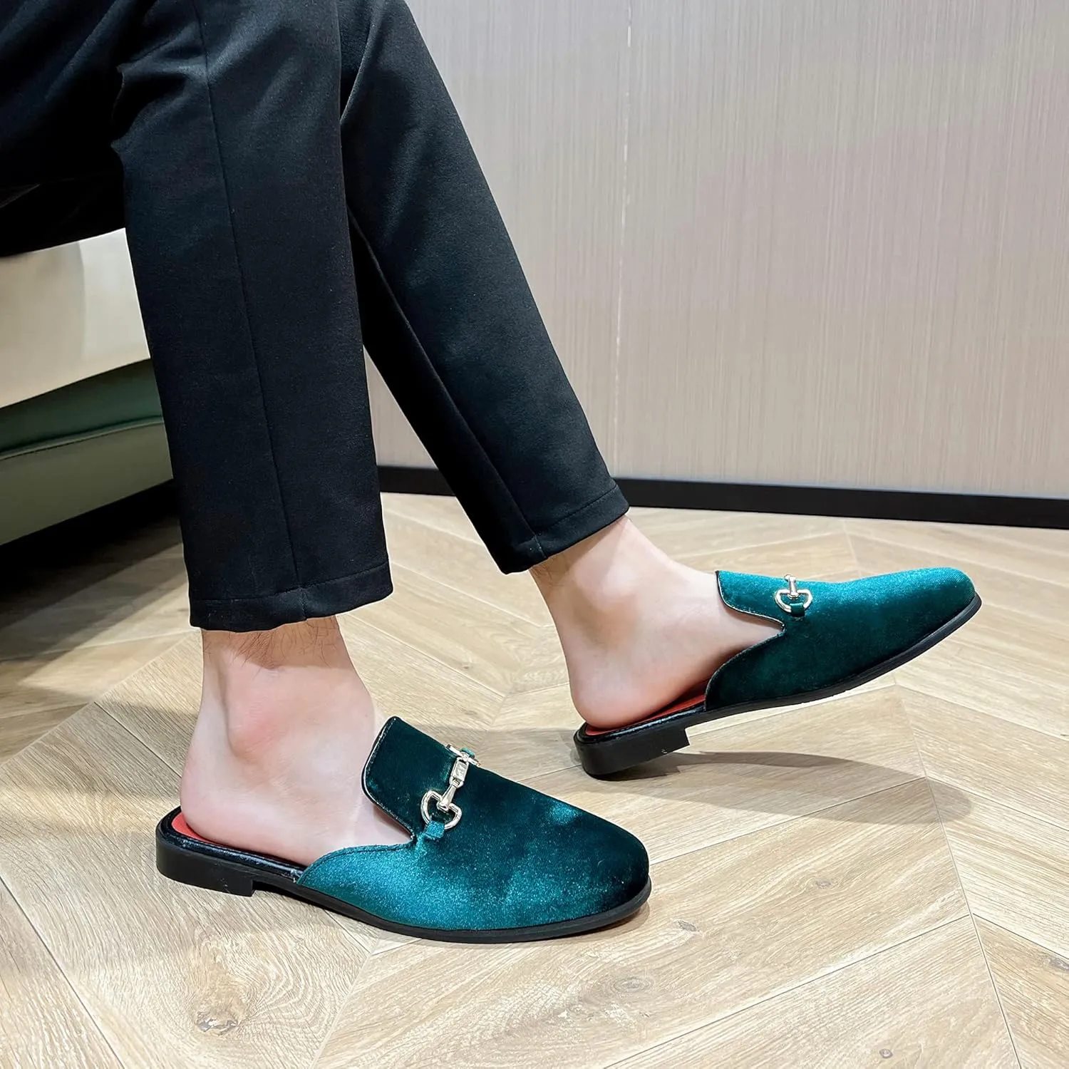YYQL Mens Slippers with Arch Support Embroidered Leather Sandals for Men Slip On House Shoes with Indoor Outdoor Anti-Skid Rubber Sole Size 7-13