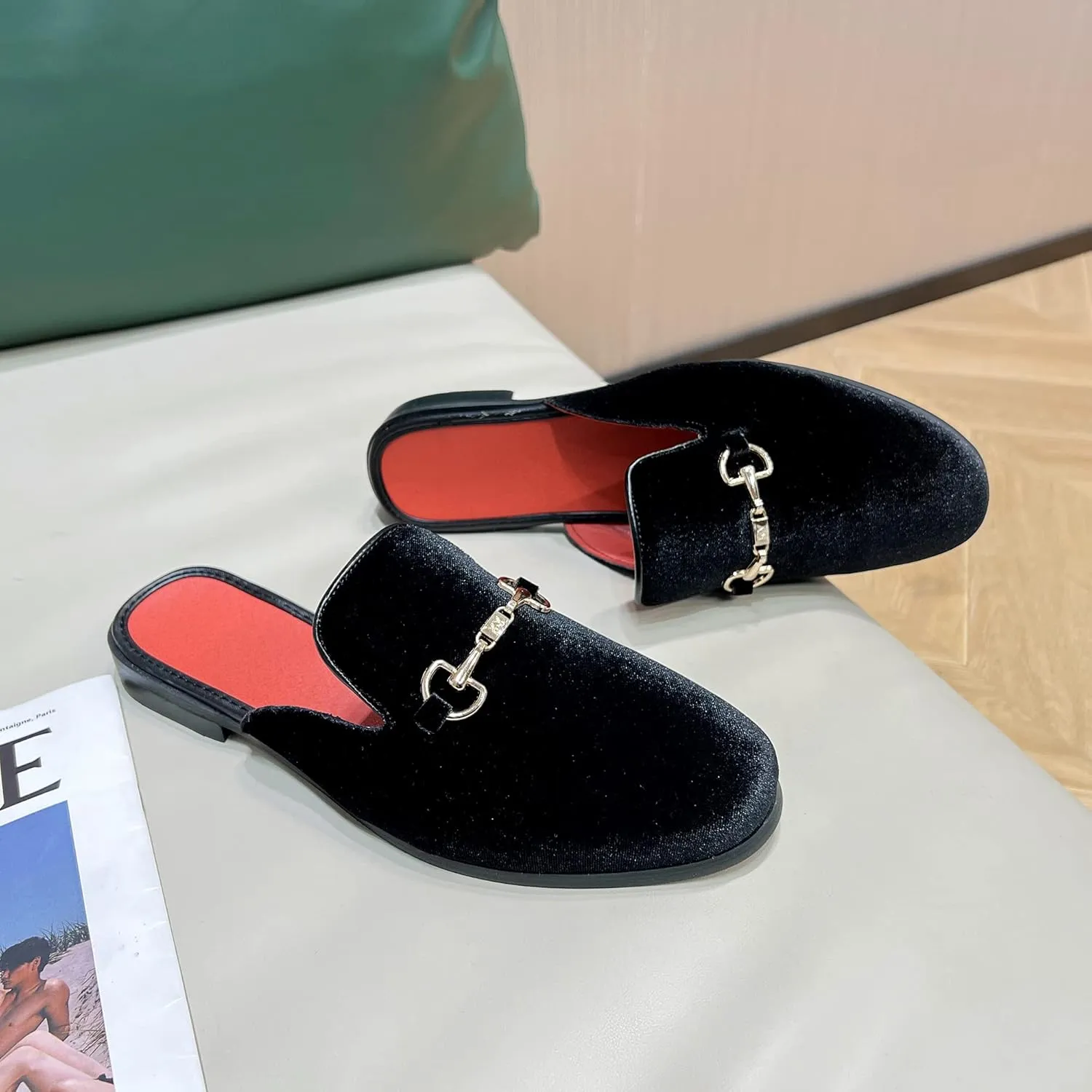 YYQL Mens Slippers with Arch Support Embroidered Leather Sandals for Men Slip On House Shoes with Indoor Outdoor Anti-Skid Rubber Sole Size 7-13