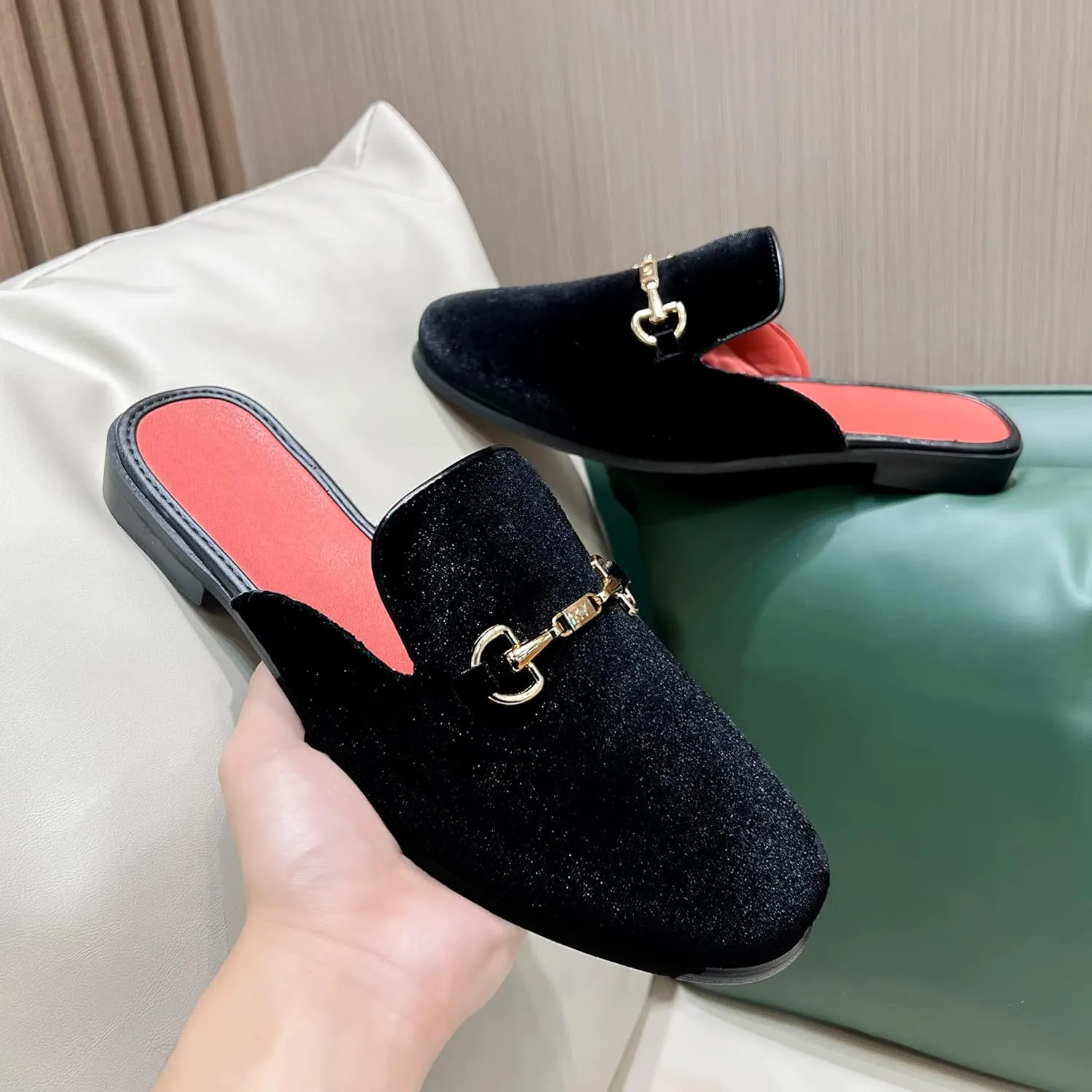 YYQL Mens Slippers with Arch Support Embroidered Leather Sandals for Men Slip On House Shoes with Indoor Outdoor Anti-Skid Rubber Sole Size 7-13
