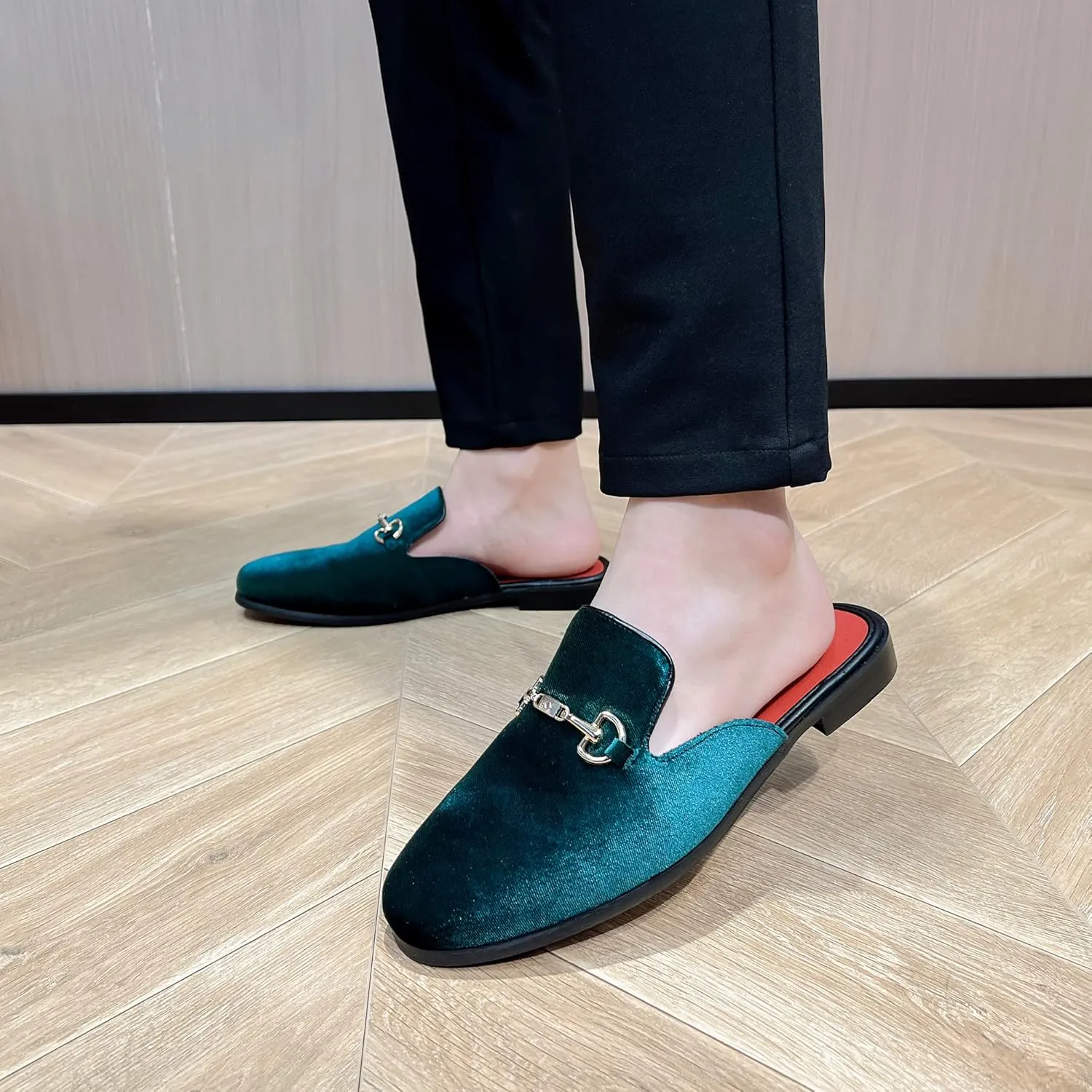 YYQL Mens Slippers with Arch Support Embroidered Leather Sandals for Men Slip On House Shoes with Indoor Outdoor Anti-Skid Rubber Sole Size 7-13