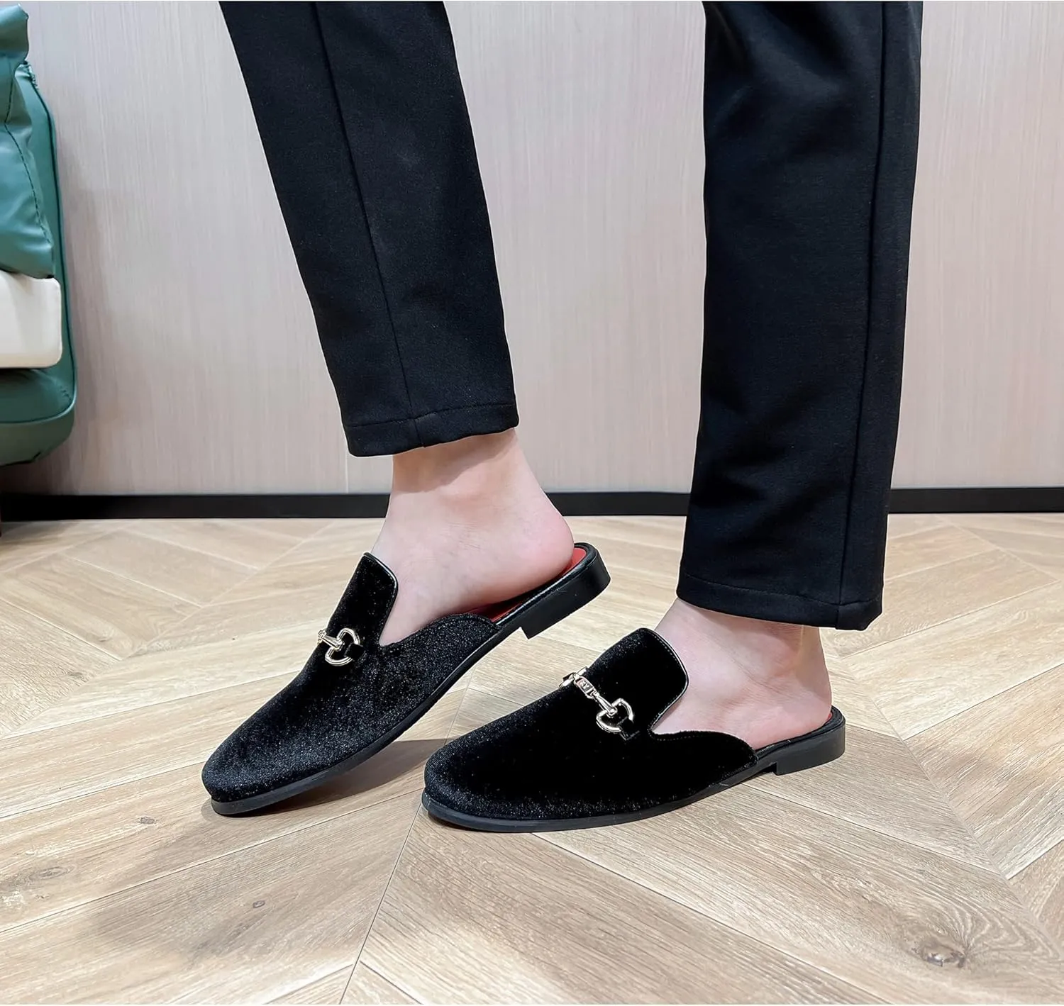 YYQL Mens Slippers with Arch Support Embroidered Leather Sandals for Men Slip On House Shoes with Indoor Outdoor Anti-Skid Rubber Sole Size 7-13