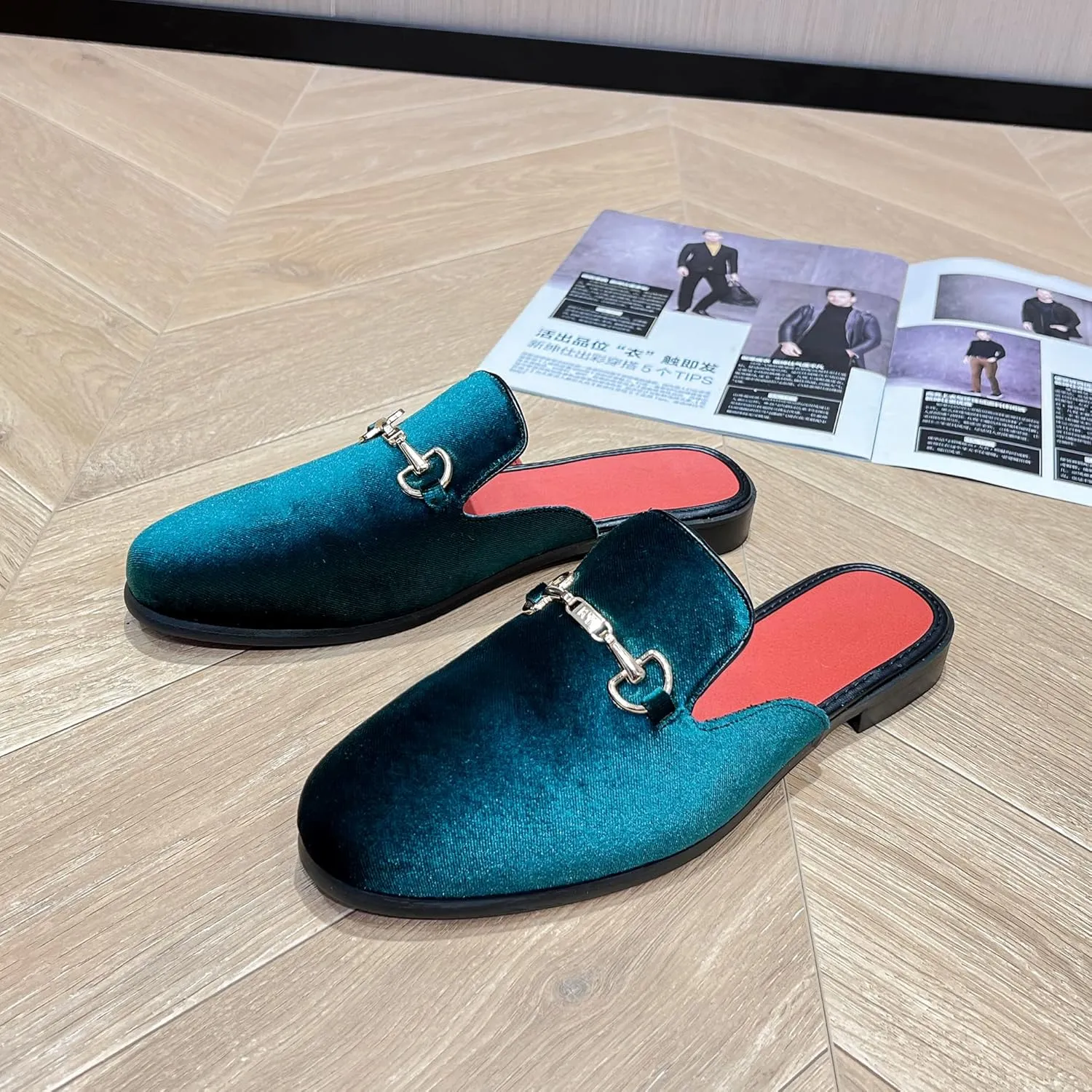 YYQL Mens Slippers with Arch Support Embroidered Leather Sandals for Men Slip On House Shoes with Indoor Outdoor Anti-Skid Rubber Sole Size 7-13