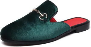 YYQL Mens Slippers with Arch Support Embroidered Leather Sandals for Men Slip On House Shoes with Indoor Outdoor Anti-Skid Rubber Sole Size 7-13